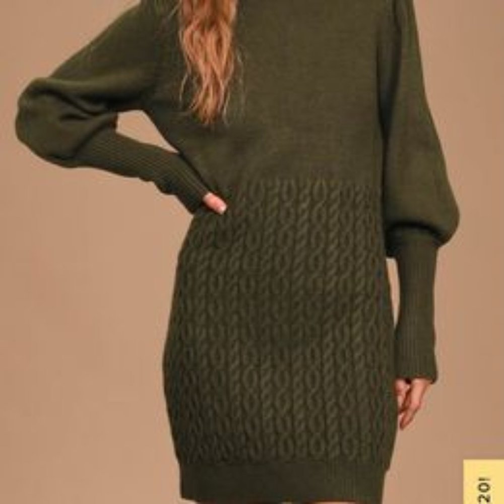 Brand New w/ Tags Lulus Fresh Perspective Olive Green Knit Turtleneck Sweater Dr